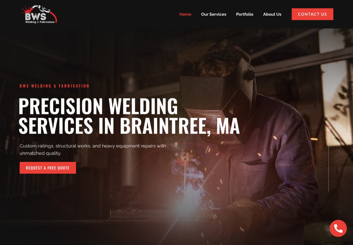 Home page of BWS Welding & Fabrication, a site we built