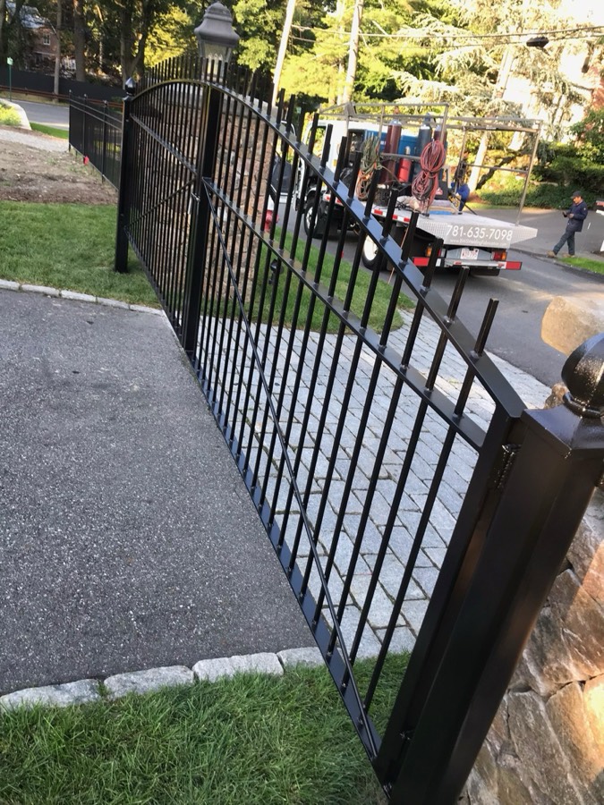 Black steel driveway gate fabricated by BWS Welding